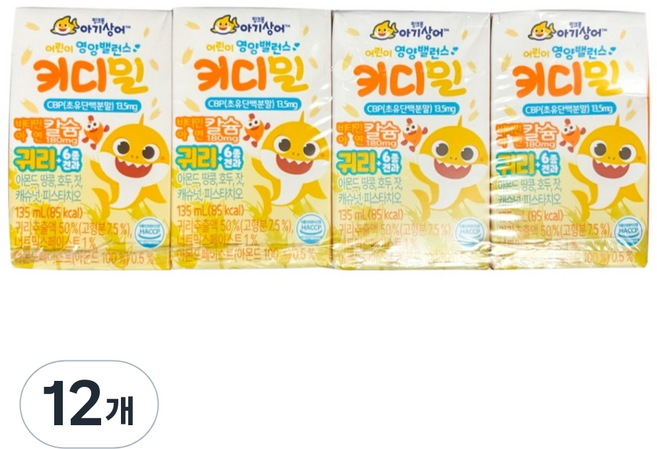 태양생활건강 핑크퐁 키디밀 귀리 성장 밸런스 음료, 135ml, 12개