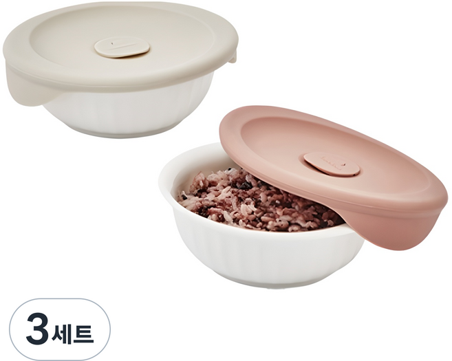 락앤락 바로 한끼 도자기 밥용기, 3세트, 몸체 355ml 2p + 뚜껑캡 2p
