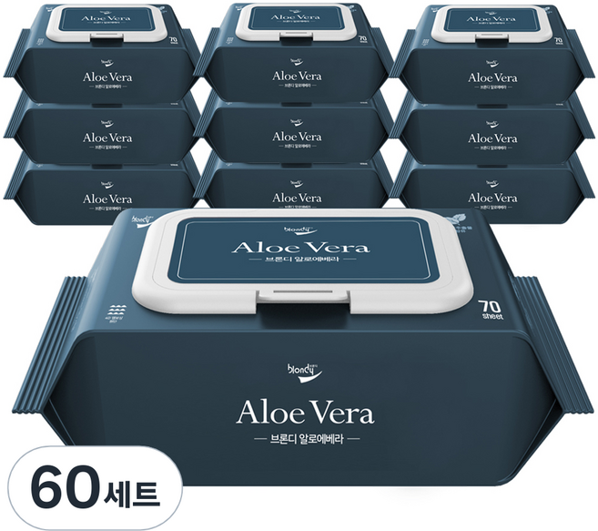 브론디 알로에베라 물티슈 캡형, 60세트, 70매, 65g