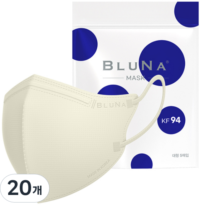 블루나 숨편한 새부리형 황사방역 마스크 대형 KF94, 5매입, 20개, 아이보리