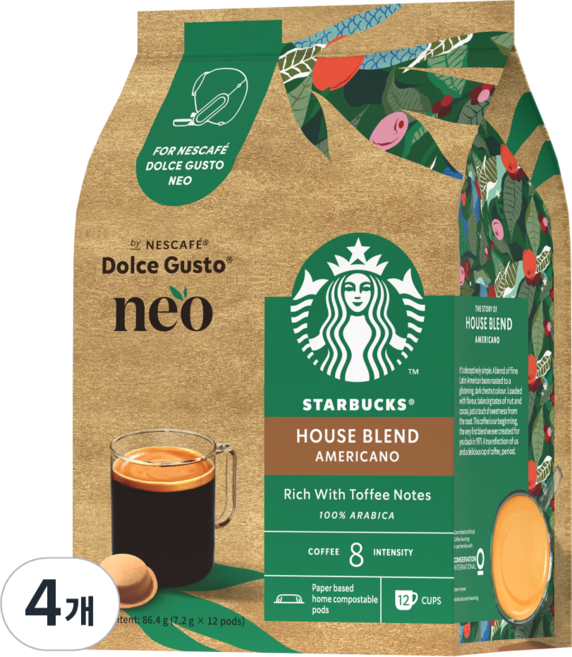 스타벅스 네오 하우스 블렌드 아메리카노 캡슐커피, 7.2g, 12개입, 4개