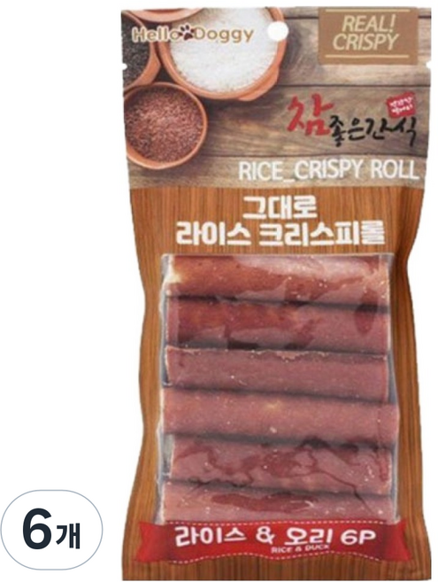 헬로도기 강아지 참좋은간식 라이스 크리스피롤, 오리, 60g, 6개