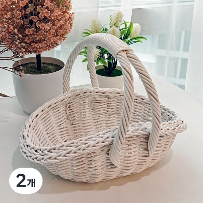 메종인다라탄샵 이태리 손잡이 선물 피크닉 바구니 J071WS, 화이트, 2개