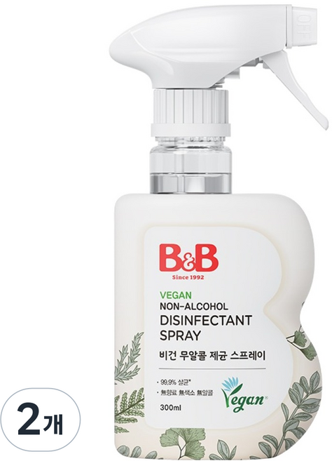 비앤비 비건 무자극 무알콜 제균 스프레이, 300ml, 2개