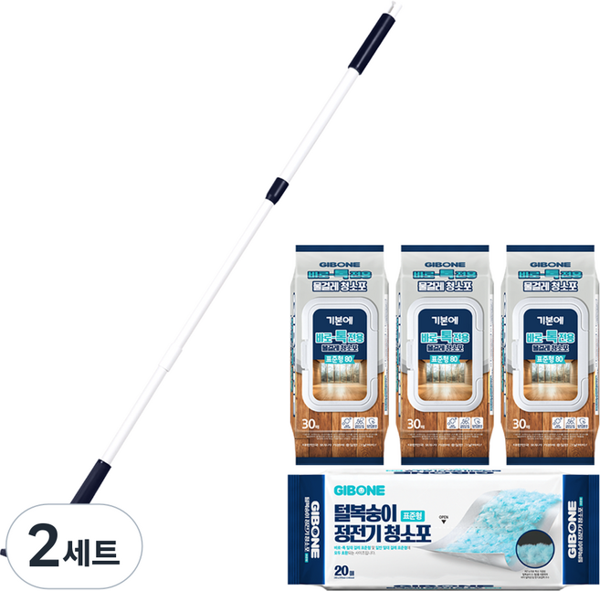 기본에 바로톡 밀대걸레 + 물걸레청소포 30매 x 3p + 털복숭이 청소포 20매 세트, 2세트
