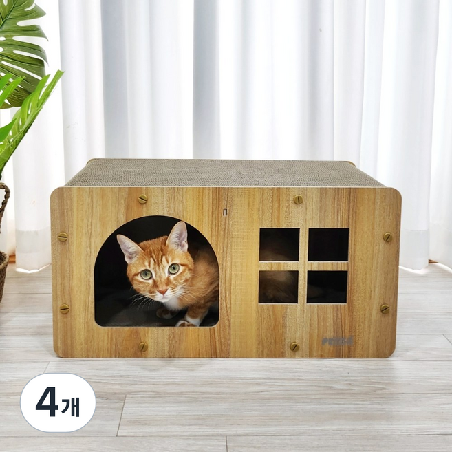 펫카 고양이 직사각형 스크래쳐 숨숨집, 우드, 4개