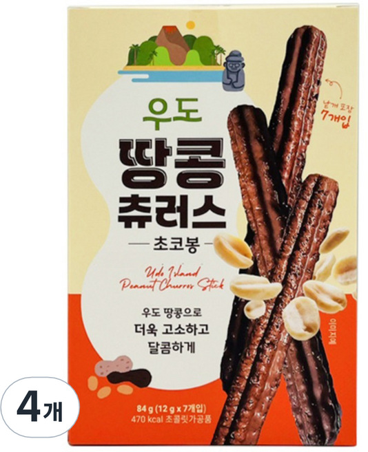 우도 땅콩 츄러스 초코봉, 84g, 4개
