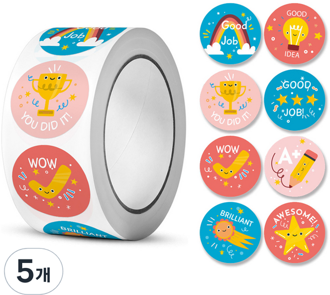 아이엔피 칭찬 롤 원형스티커 2.5cm 500p, A-443 8종무지개, 5개