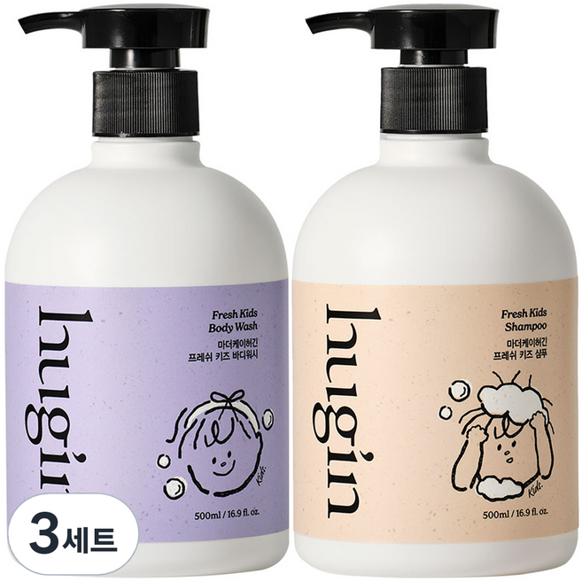 마더케이 허긴 아동용 저자극 프레쉬 바디워시 500ml + 샴푸 500ml 세트, 3세트