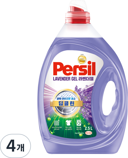 퍼실 딥클린 초미세세탁 라벤더젤 겸용 액체세제, 2.5L, 4개