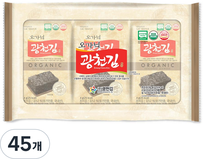 광천김 오가닉 도시락김, 4g, 45개
