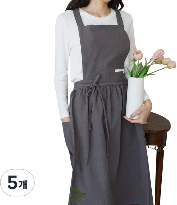 잇츠온 코튼 파스텔 원피스 앞치마, 차콜, 5개