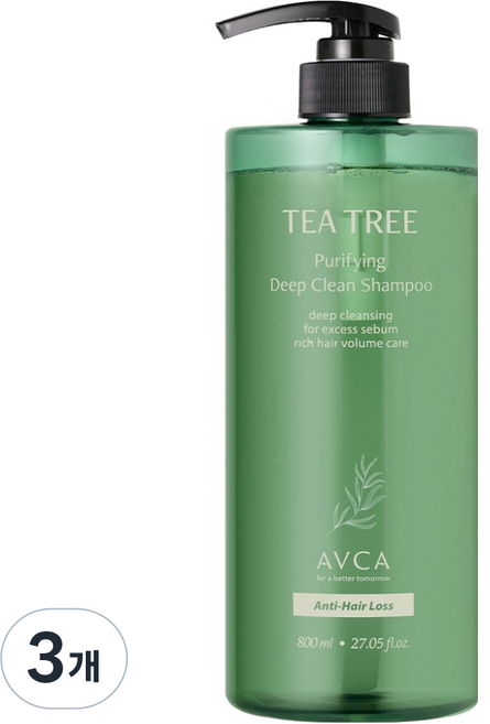 AVCA 茶樹淨化頭皮深層清潔緩解掉髮洗髮精, 3個, 800ml