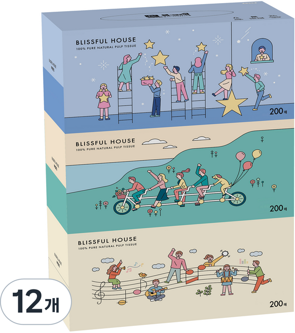 복이많은집 미용티슈 200매 2겹, 1개입, 12개