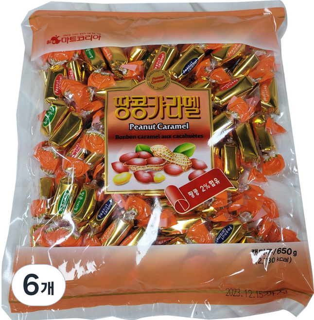 마트코리아 땅콩카라멜 캔디, 650g, 6개