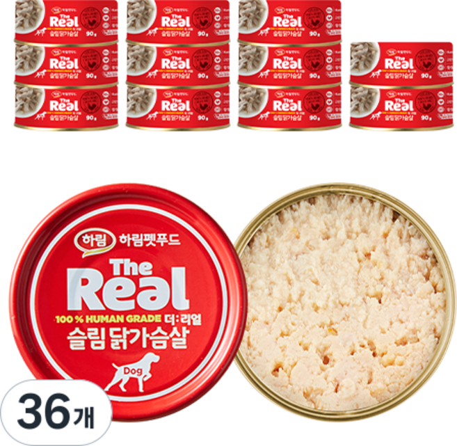하림펫푸드 더리얼 DOG 슬림 캔 강아지 간식, 닭고기맛, 90g, 36개