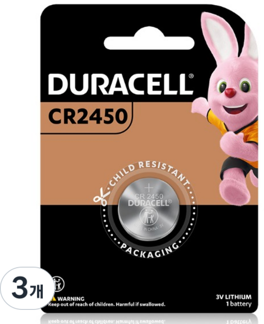 듀라셀 리튬 코인건전지 CR2450, 1개입, 3개