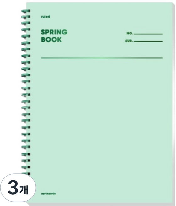 모트모트 스프링 룰드 유선노트, 그리너리, 3개