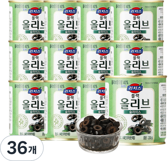 동서 리치스 슬라이스 블랙 올리브, 200g, 36개