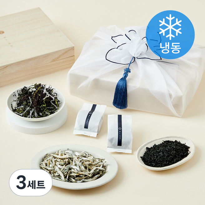 앵강마켓 남해 죽방렴 멸치 160g + 해초샐러드 70g + 미역 20g x 4개입 프리미엄 3호선물세트 + 쇼핑백 (냉동), 3세트