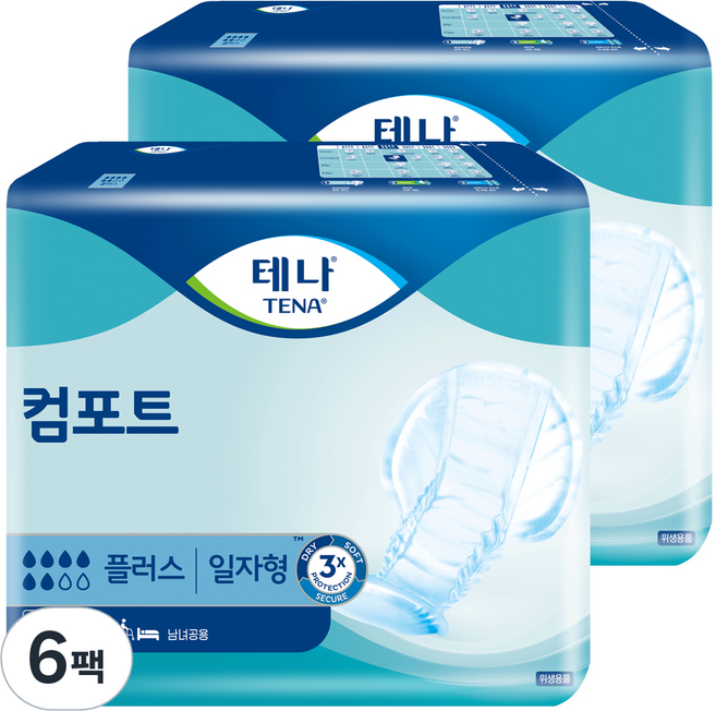 테나 남녀공용 컴포트 플러스 패드형 성인기저귀, 46개입, 6개