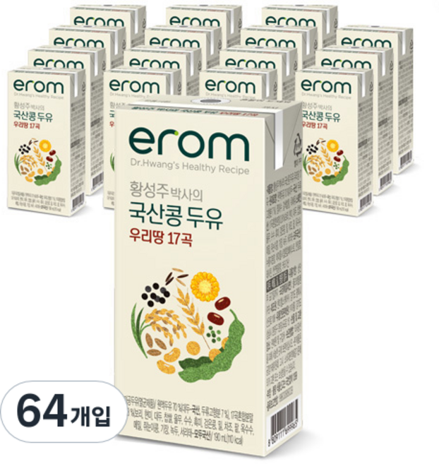 이롬 황성주 국산콩 두유 우리땅 17곡, 190ml, 64개