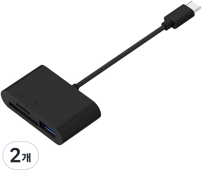 아이엠듀 C타입 3 in 1 USB TF SD카드 리더기, 블랙, 2개