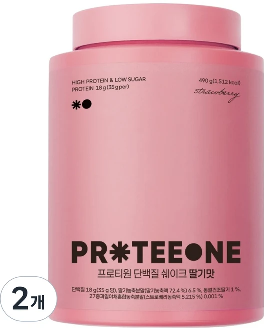 프로티원 단백질 쉐이크 딸기맛, 2개, 490g - 쿠팡
