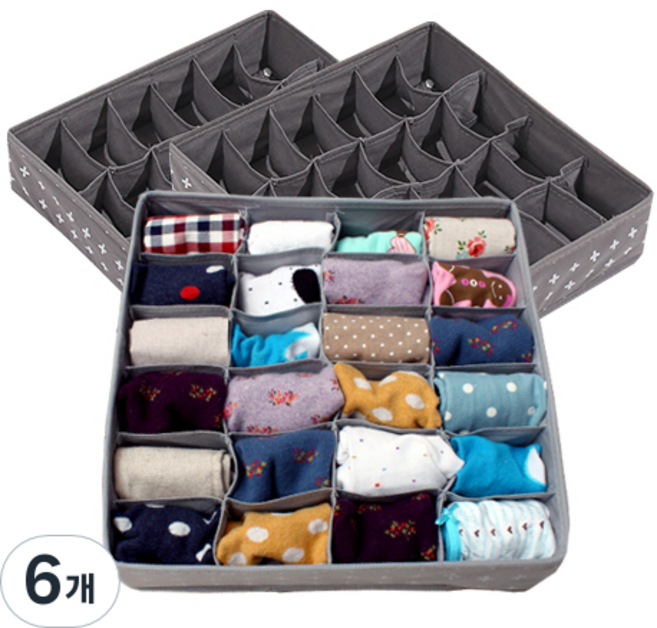 올리빙 크로스 속옷정리함 24칸, 그레이, 6개