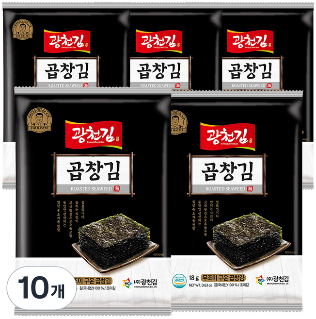 광천김 무조미 곱창 전장김, 18g, 10개