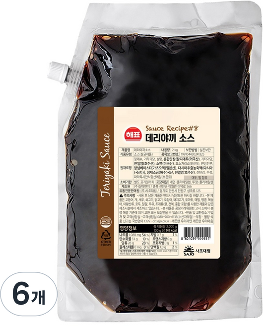 해표 데리야끼 소스, 2kg, 6개