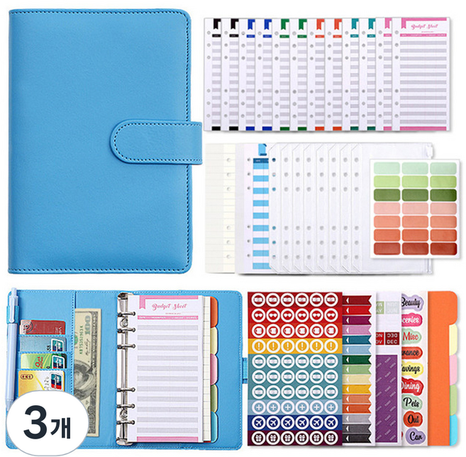 아트조이 A6 마카롱 다이어리 현금 바인더, 블루, 3개