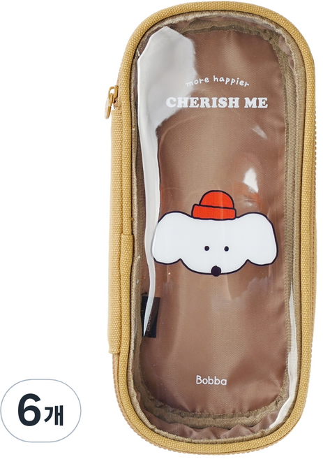 뭉구 8000 보바 pvc 투명커버 펜파우치, 베이지, 6개