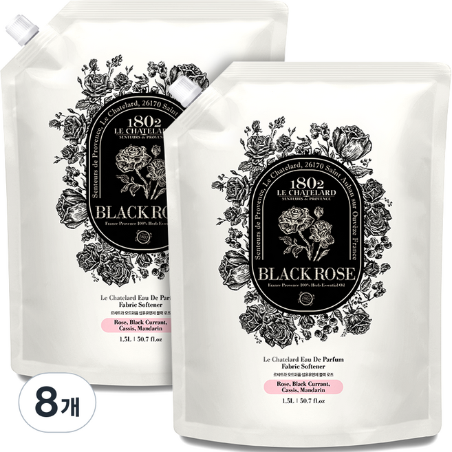 르샤트라1802 오드퍼퓸 섬유유연제 블랙로즈 리필, 1.5L, 8개