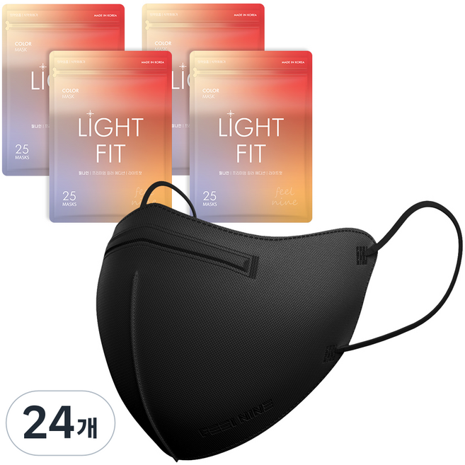 필나인 라이트 핏 2D 보건용 마스크 대형 KF94, 25매입, 24개, 모던블랙
