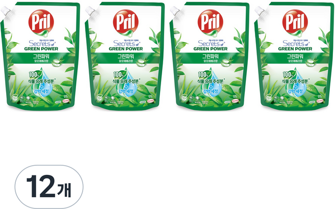 프릴 그린파워 알로에 베라 주방세제, 1L, 12개