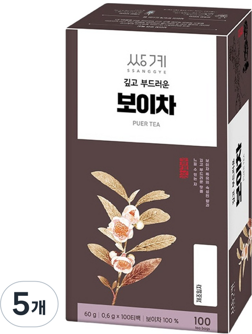 SSANGGYE 醇厚柔順的普洱茶, 5個, 600mg, 100入