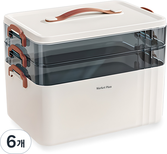 마켓플랜 대용량 3단 구급상자 약통 케이스 화이트, 6개