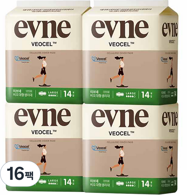 이브네 비오셀 생리대 날개형, 대형, 14개입, 16개