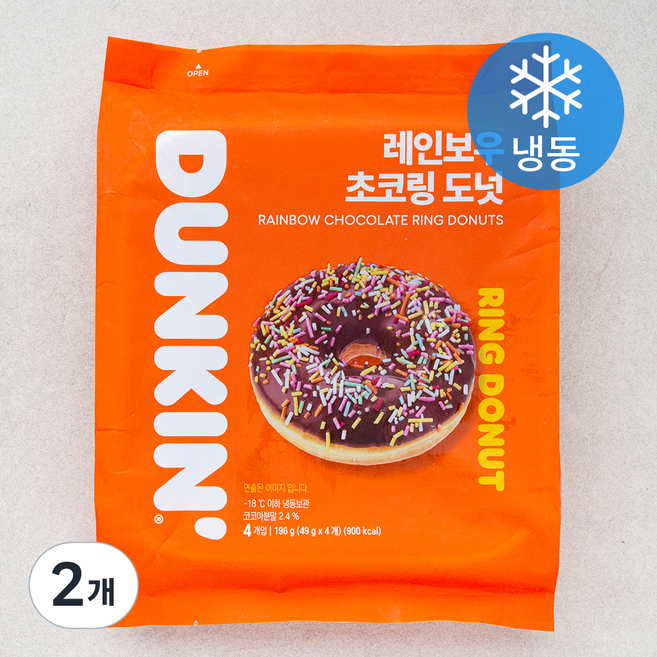 던킨도너츠 레인보우 초코링 도넛 (냉동), 49g, 4개입, 2개
