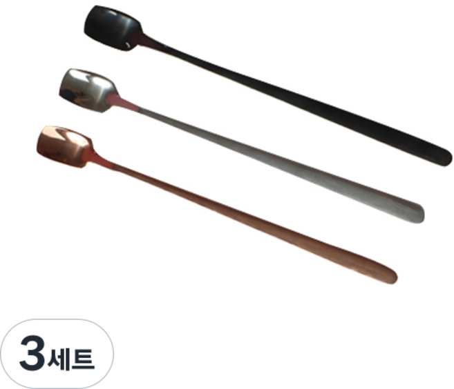 HAILY 스테인레스 스퀘어 티스푼 앤 머들러 숏핸들 3종 세트, 블랙메탈 + 실버메탈 + 로즈골드메탈, 3세트