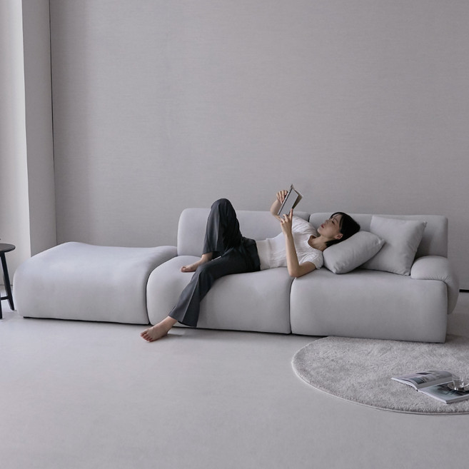 도모디자인 웨이비 패브릭 4인용 소파 좌형 + 쿠션 2p + 고이스 + 스툴 세트 방문설치, 라이트그레이