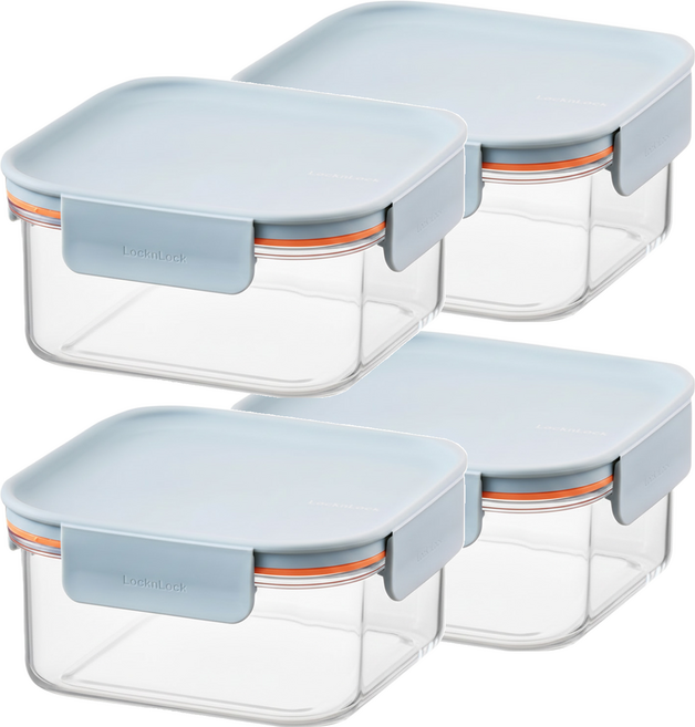 LocknLock 樂扣樂扣 Bisfree Modular Plus 正方形密封保鮮盒 薄荷綠, 4個, 容器 + 蓋子