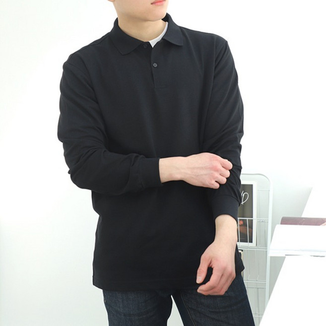 T-Sense 長袖彩色Polo衫, 黑色