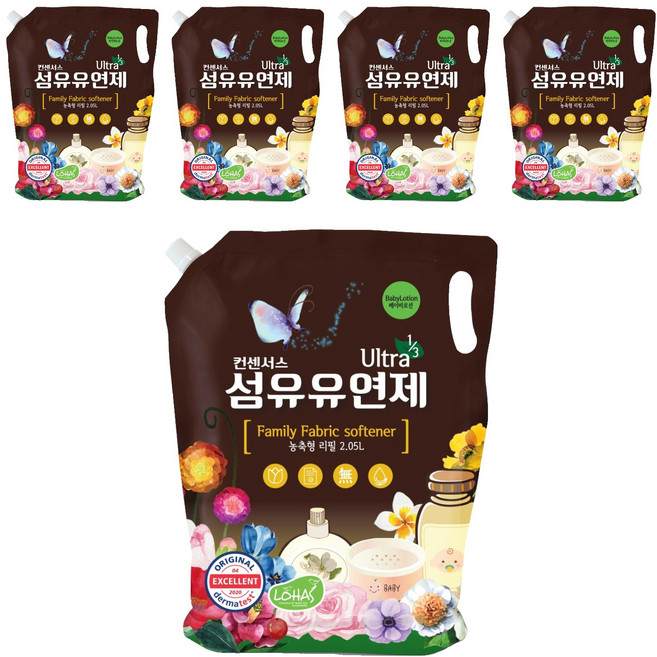 컨센서스 고농축 패밀리 섬유유연제 베이비로션 향 리필, 2.05L, 5개