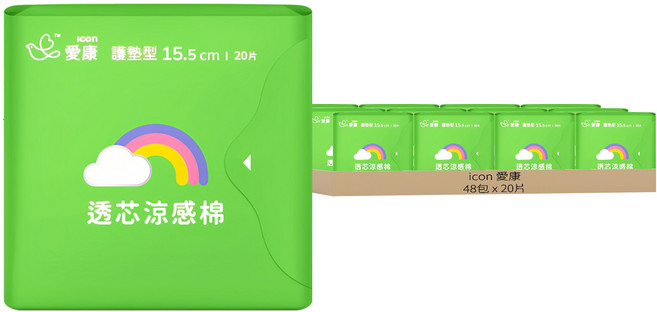 icon 愛康 透芯涼感衛生棉 護墊型, 15.5cm, 20片, 48包