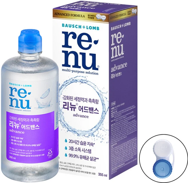 리뉴 어드밴스 렌즈 세정액 + 케이스 1p, 355ml, 1세트 - 쿠팡