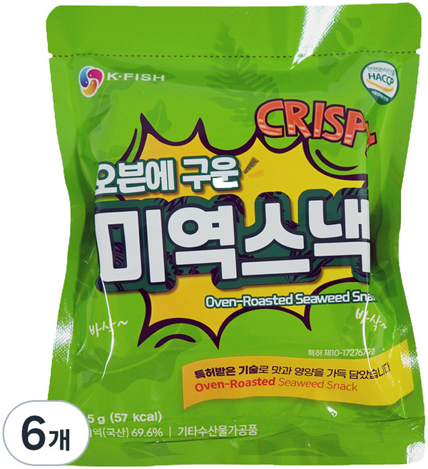 석하 오븐에 구운 미역스낵, 15g, 6개