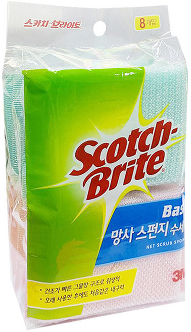 스카치브라이트 3M 베이직 망사 스펀지 수세미, 8개, 1세트