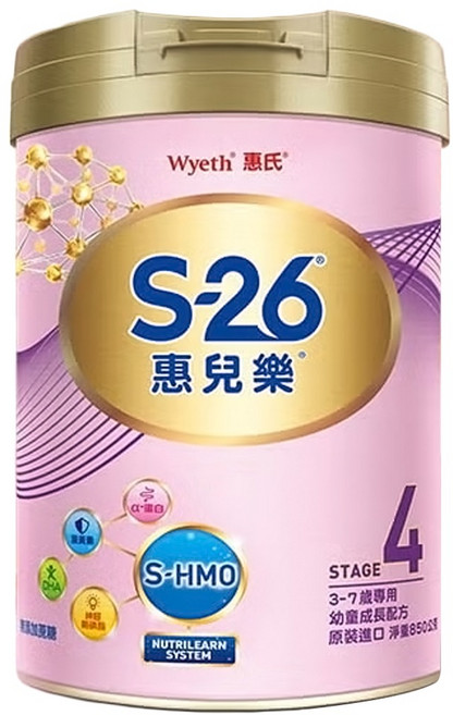 Wyeth 惠氏 S-26 惠兒樂幼童成長配方奶粉 再升級版 4號 3~7歲, 1罐, 850g